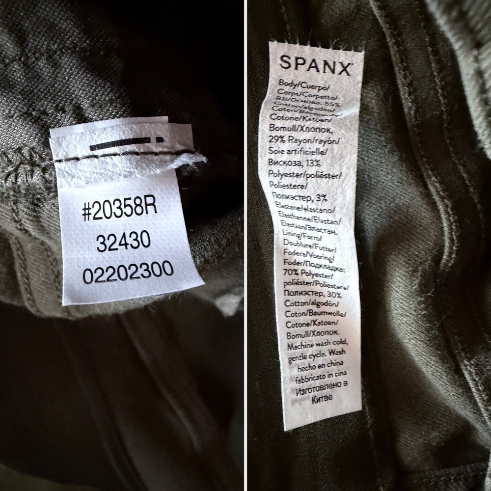 Spanx 6" Stretch Twill Shorts Olive Green Built-In Shaping Size Medium Gorpcore - Picture 7 of 7